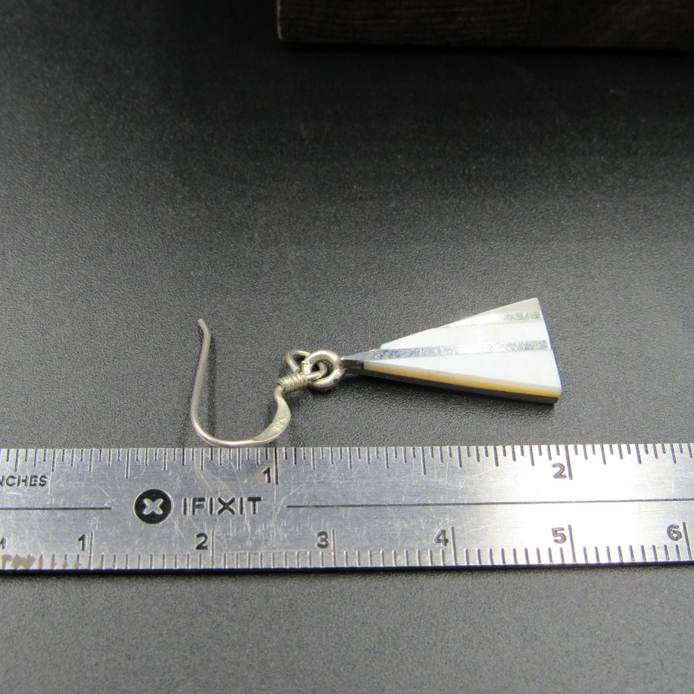 Sterling Silver Triangle Shell Dangle Earrings - image 5